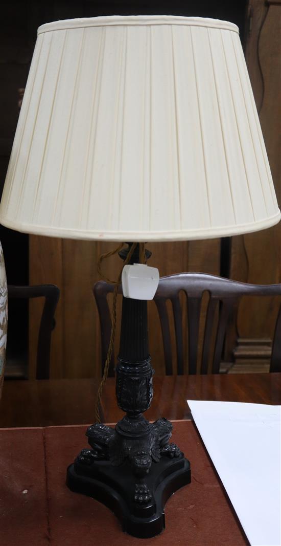 A pair of Regency style bronze table lamps